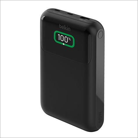 black rectangle with belkin logo and 100% with green rectangle outline